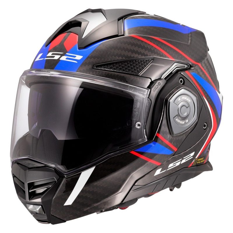 LS2 FF901 Advant X Carbon Future – Casco modular de moto blanco, azul y rojo