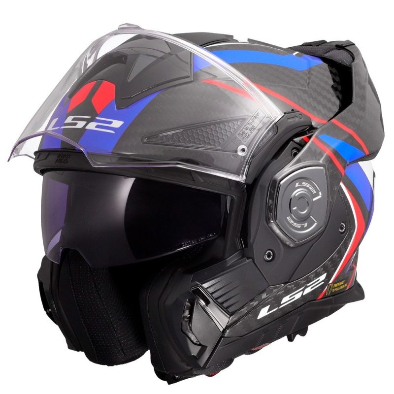 LS2 FF901 Advant X Carbon Future – Casco modular de moto blanco, azul y rojo