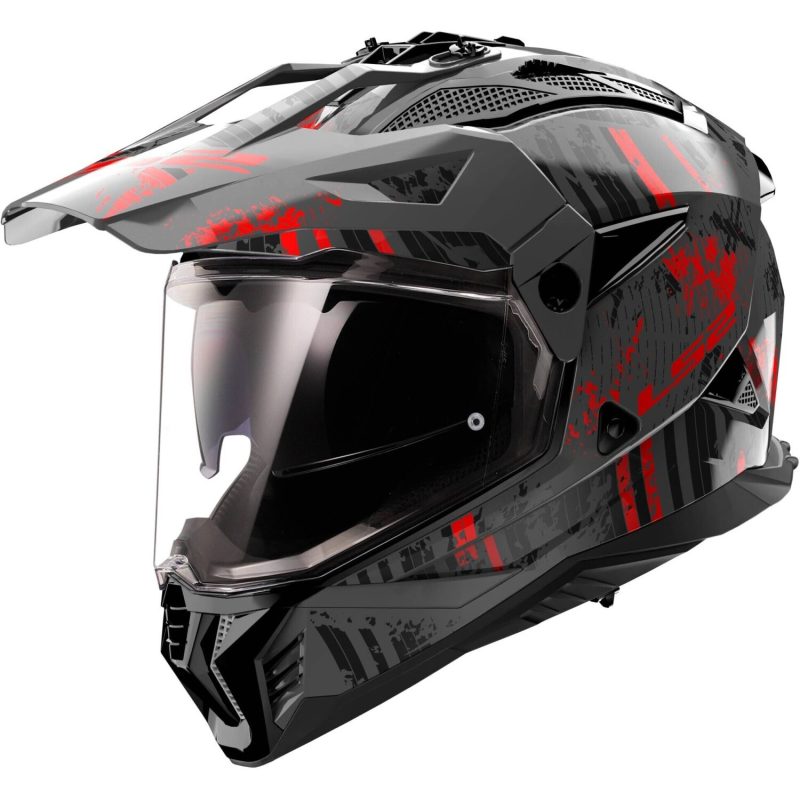 LS2 MX702 Pioneer II Crazy – Casco trail/adventure negro mate y rojo, ECE 22.06