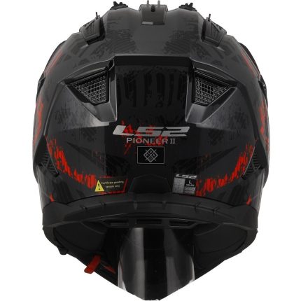 LS2 MX702 Pioneer II Crazy – Casco trail/adventure negro mate y rojo, ECE 22.06