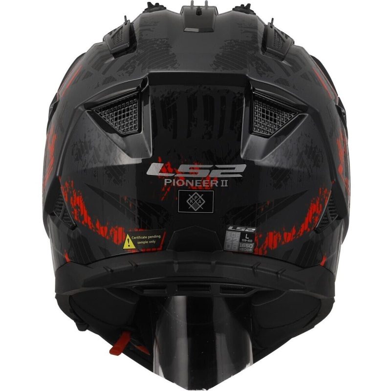 LS2 MX702 Pioneer II Crazy – Casco trail/adventure negro mate y rojo, ECE 22.06