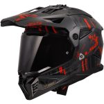 LS2 MX702 Pioneer II Crazy – Casco trail/adventure negro mate y rojo, ECE 22.06