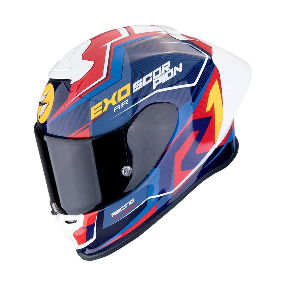 Scorpion EXO-R1 Evo Air Coup – Casco integral de moto amarillo, rojo y azul, ECE 22.06 Scorpion EXO-R1 Evo Air Coup – Casco integral de moto amarillo, rojo y azul, ECE 22.06
