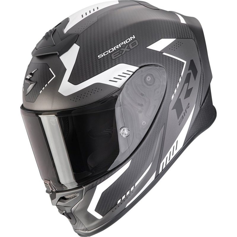 Scorpion EXO-R1 Evo Air Final – Casco integral de moto plata, negro y blanco
