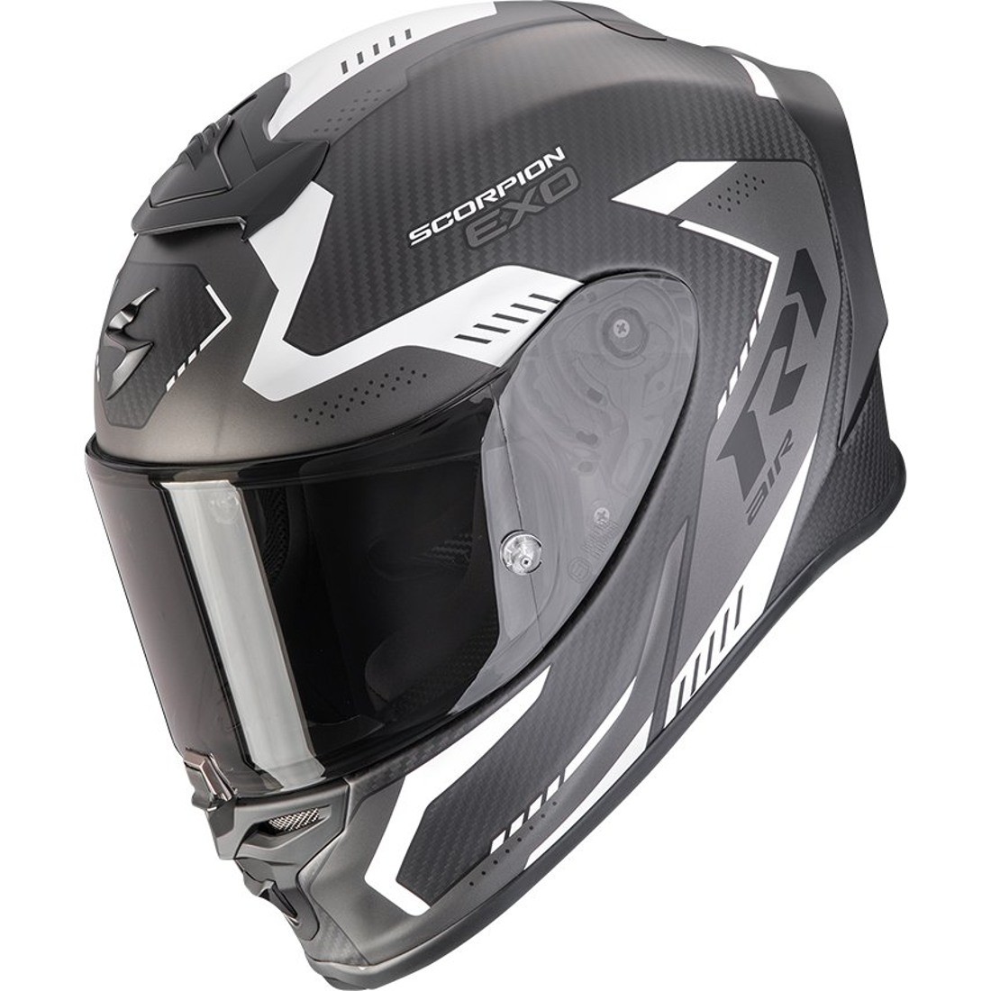 Scorpion EXO-R1 Evo Air Final – Casco integral de moto plata, negro y blanco Scorpion EXO-R1 Evo Air Final – Casco integral de moto plata, negro y blanco