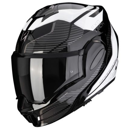 Scorpion Exo-Tech Evo Animo – Casco modular de moto negro y blanco, ECE 22.06
