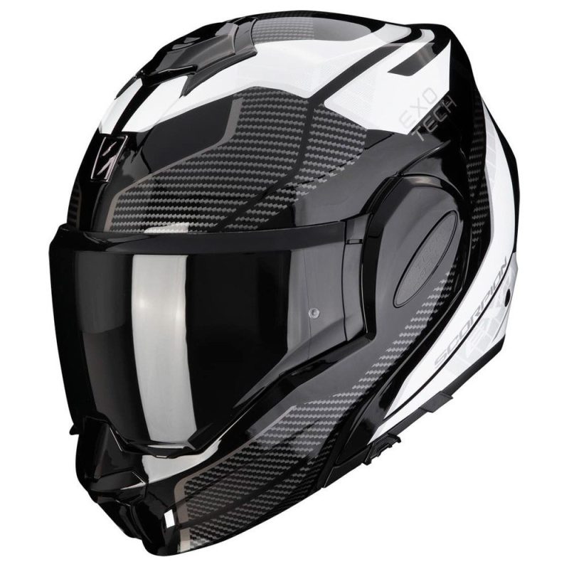 Scorpion Exo-Tech Evo Animo – Casco modular de moto negro y blanco, ECE 22.06