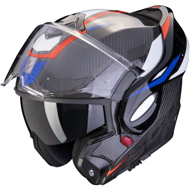 Scorpion EXO-TECH Evo Carbon Rover – Casco modular convertible de moto negro/rojo/azul, ECE 22.05