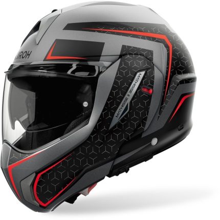 Airoh Mathisse II Magnet – Casco modular de moto negro, gris y rojo, ECE 22.06