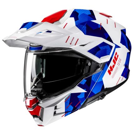 HJC i80 Roki MC21 – Casco modular de moto blanco, azul y rojo