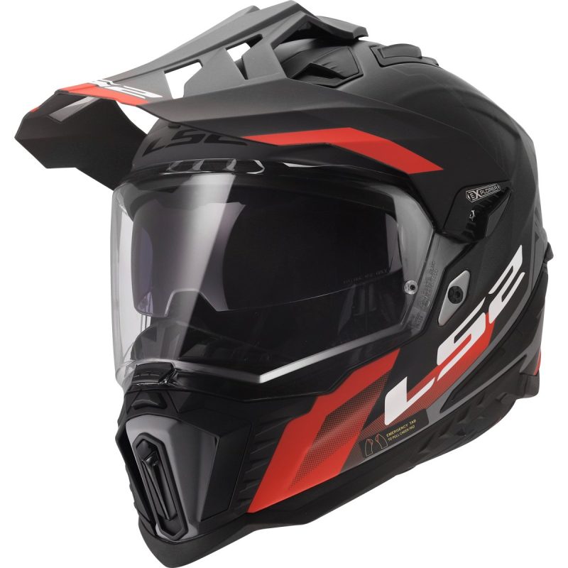 LS2 MX701 Explorer Hexa – Casco trail/adventure de moto negro mate / rojo / gris, ECE 22.06