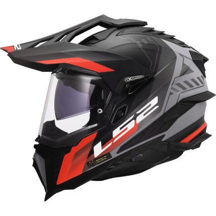 LS2 MX701 Explorer Hexa – Casco trail/adventure de moto negro mate / rojo / gris, ECE 22.06
