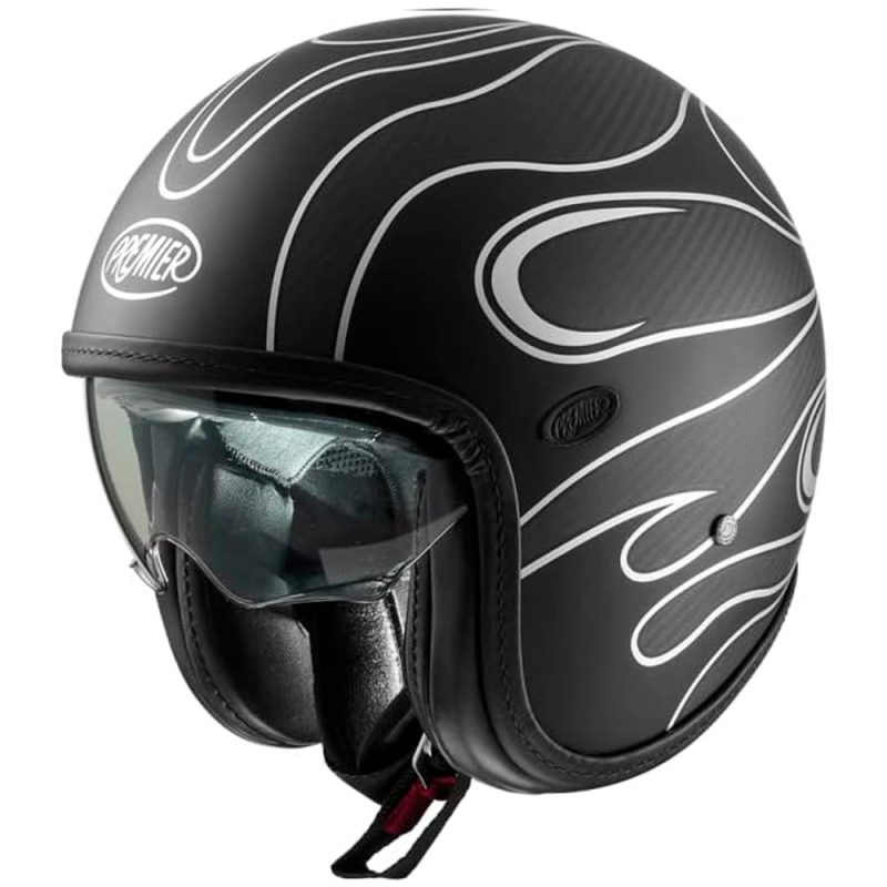 Premier Vintage Platinum Carbon FR – Casco jet de moto negro / plata, ECE 22.06