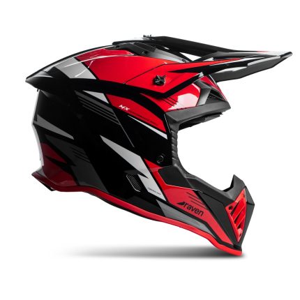 Raven Morphous – Casco de motocross negro brillante / rojo, ECE 22.06