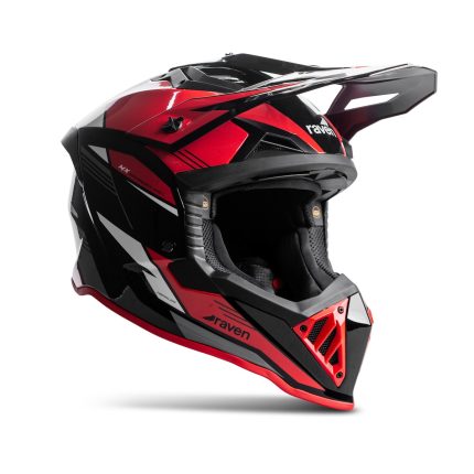 Raven Morphous – Casco de motocross negro brillante / rojo, ECE 22.06