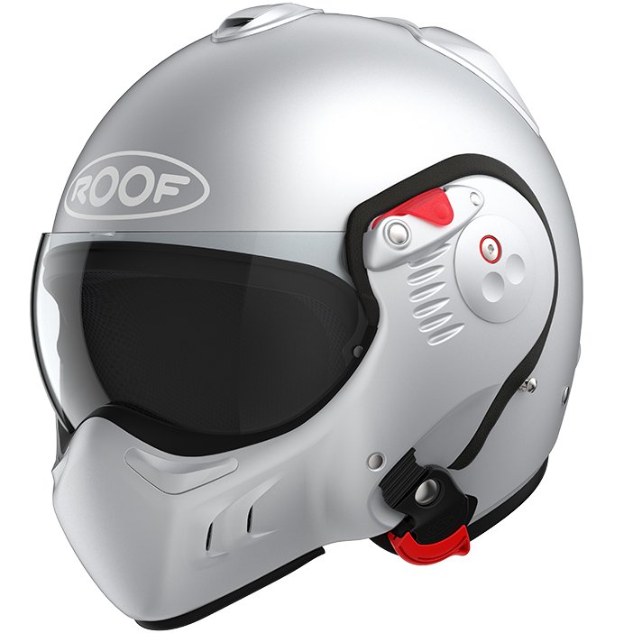 Roof Boxer Alpha – Casco modular de moto plata mate / blanco, ECE 22.06