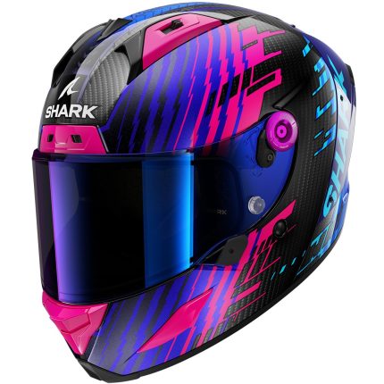 Shark Aeron Edgy – Casco integral de moto carbono / azul / cromo, ECE 22.06