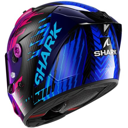 Shark Aeron Edgy – Casco integral de moto carbono / azul / cromo, ECE 22.06