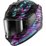 Shark D-Skwal 3 Reptaia – Casco integral de moto negro / verde azulado, ECE 22.06