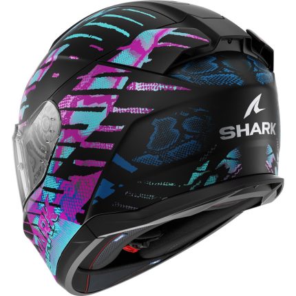 Shark D-Skwal 3 Reptaia – Casco integral de moto negro / verde azulado, ECE 22.06