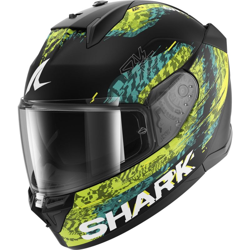 Shark D-Skwal 3 Speed-Vib – Casco integral de moto negro / verde / azul, ECE 22.06