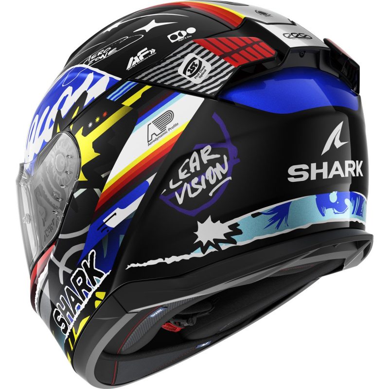 Shark D-Skwal 3 Streetrush – Casco integral de moto negro / azul / cromo, ECE 22.06