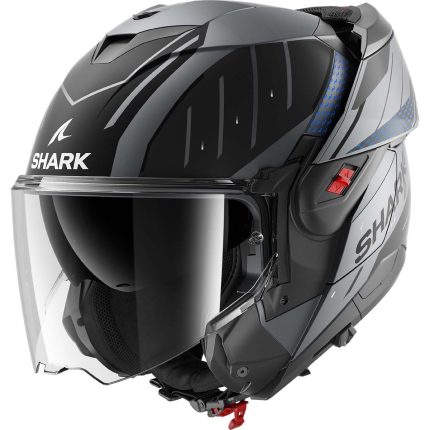 Shark Oxo Rydger – Casco modular de moto antracita mate / azul / negro, ECE 22.06
