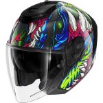 Shark RS Jet Carbon Shaytan – Casco jet de moto negro / verde / violeta, ECE 22.06