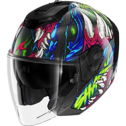 Shark RS Jet Carbon Shaytan – Casco jet de moto negro / verde / violeta, ECE 22.06