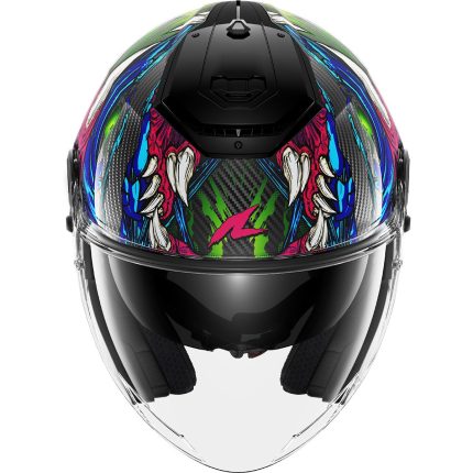 Shark RS Jet Carbon Shaytan – Casco jet de moto negro / verde / violeta, ECE 22.06