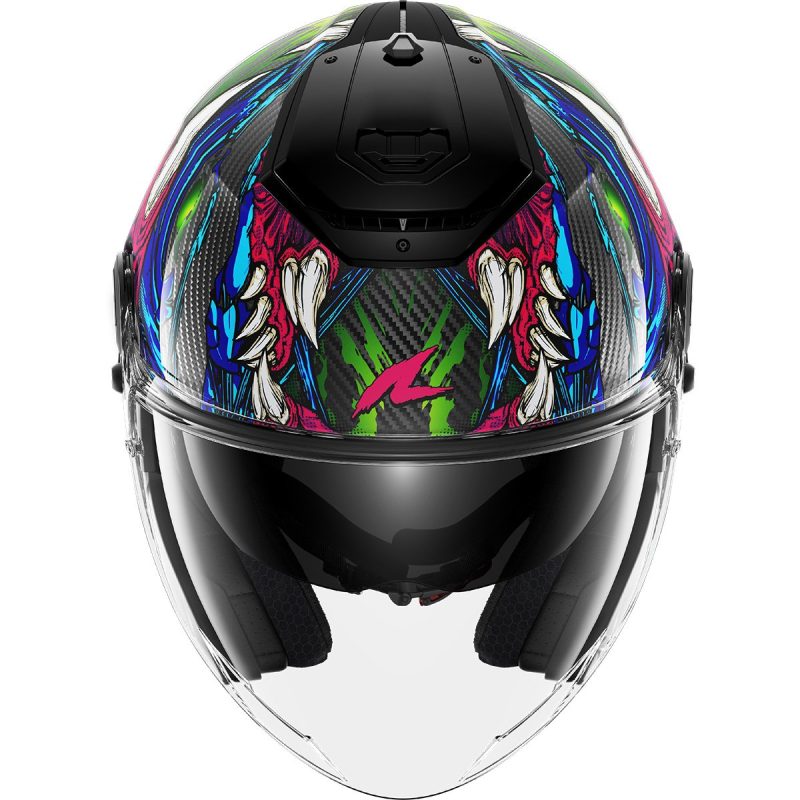 Shark RS Jet Carbon Shaytan – Casco jet de moto negro / verde / violeta, ECE 22.06