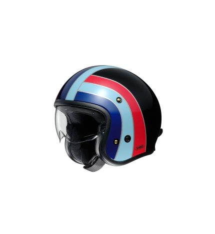 Shoei J.O Nostalgia TC-10 – Casco jet de moto negro, azul y rojo