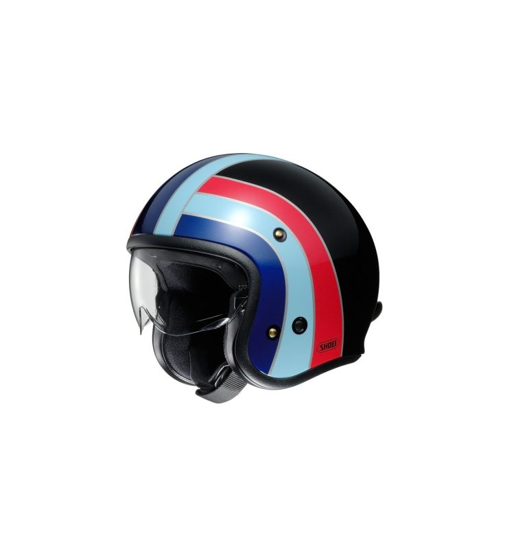 Shoei J.O Nostalgia TC-10 – Casco jet de moto negro, azul y rojo