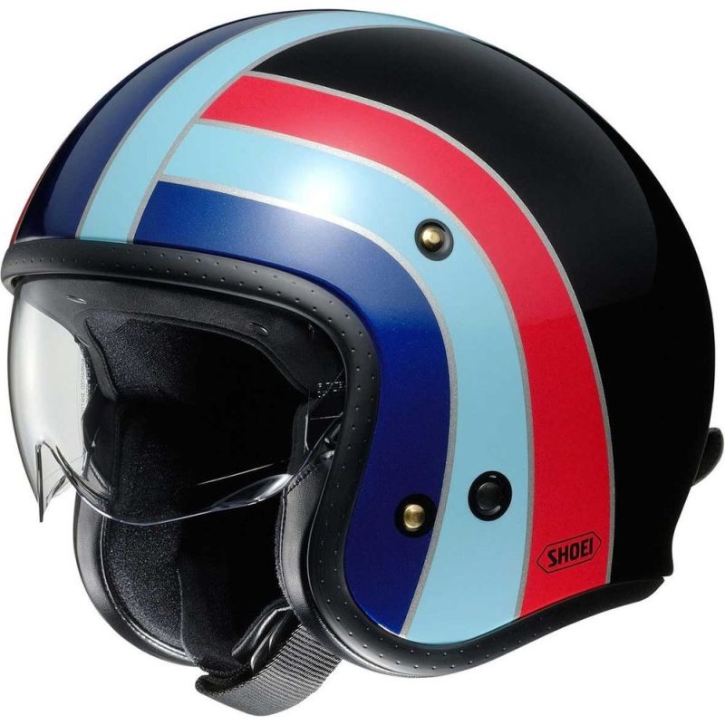 Shoei J.O Nostalgia TC-10 – Casco jet de moto negro, azul y rojo